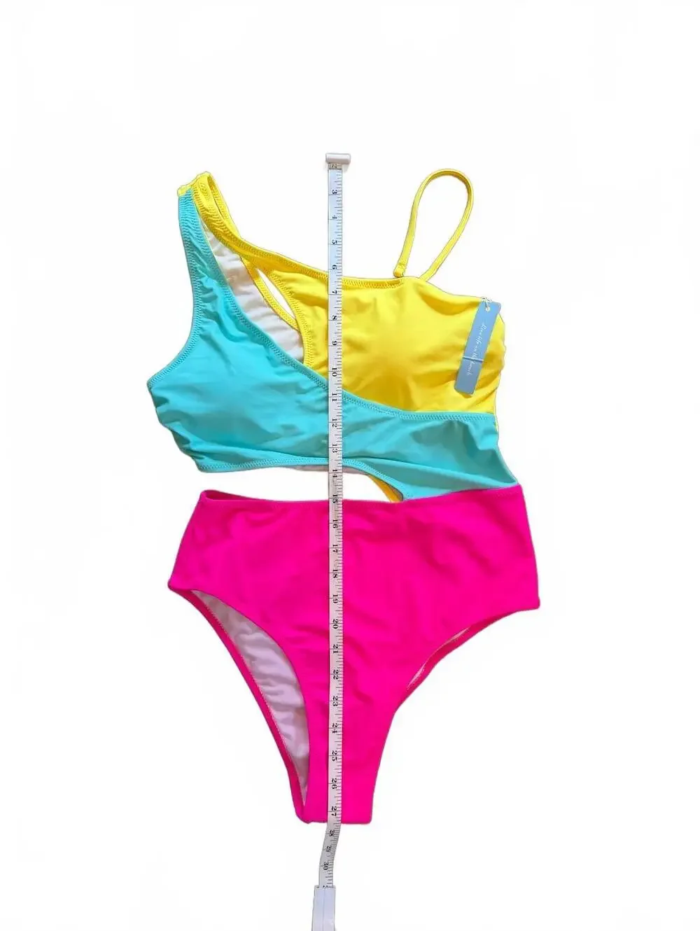 Trendy Colorblock One-Shoulder Cutout Swimsuit High Waist Cheeky Small NWT